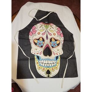 Kitchen Crafting Apron Canvas Over the Neck White Skull Floral Design